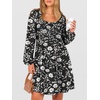 image:imageANRABESS Womens Long Sleeve Dresses Fall Smocked High Waist Babydoll DressBlack Floral