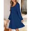 image:imageANRABESS Womens Long Sleeve Dresses Fall Smocked High Waist Babydoll DressDark Blue