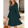 image:imageANRABESS Womens Long Sleeve Dresses Fall Smocked High Waist Babydoll DressDeep Green
