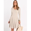 image:imageANRABESS Womens Long Sleeve Fall Ribbed Knit Short Sweater DressBeige