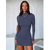 image:imageANRABESS Womens Long Sleeve Mock Neck Fleece Lined Bodycon Mini DressDeep Blue