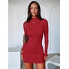 image:imageANRABESS Womens Long Sleeve Mock Neck Fleece Lined Bodycon Mini DressRed