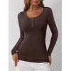 image:imageANRABESS Womens Long Sleeve Shirts Fall Henley TopDeep Brown