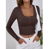 image:imageANRABESS Womens Long Sleeve Shirts Fall Henley TopDeep Brown
