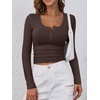 image:imageANRABESS Womens Long Sleeve Shirts Fall Henley TopDeep Brown