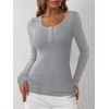 image:imageANRABESS Womens Long Sleeve Shirts Fall Henley TopGrey