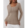 image:imageANRABESS Womens Long Sleeve Shirts Fall Henley TopLight Khaki