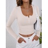 image:imageANRABESS Womens Long Sleeve Shirts Fall Henley TopParchment