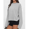image:imageANRABESS Womens Long Sleeve Shirts Oversized Striped TopsGrey White Stripe