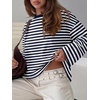 image:imageANRABESS Womens Long Sleeve Shirts Oversized Striped TopsNavy Blue White Stripe