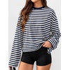 image:imageANRABESS Womens Long Sleeve Shirts Oversized Striped TopsNavy Blue White Stripe