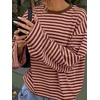 image:imageANRABESS Womens Long Sleeve Shirts Oversized Striped TopsPink Brown Stripe