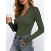 image:imageANRABESS Womens Long Sleeve Shirts V Neck Ribbed Knit Fitted Fall TopsArmy Green