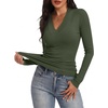 image:imageANRABESS Womens Long Sleeve Shirts V Neck Ribbed Knit Fitted Fall TopsArmy Green