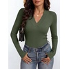 image:imageANRABESS Womens Long Sleeve Shirts V Neck Ribbed Knit Fitted Fall TopsArmy Green