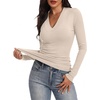 image:imageANRABESS Womens Long Sleeve Shirts V Neck Ribbed Knit Fitted Fall TopsBeige