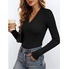 image:imageANRABESS Womens Long Sleeve Shirts V Neck Ribbed Knit Fitted Fall TopsBlack