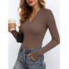 image:imageANRABESS Womens Long Sleeve Shirts V Neck Ribbed Knit Fitted Fall TopsBrown