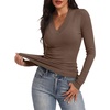 image:imageANRABESS Womens Long Sleeve Shirts V Neck Ribbed Knit Fitted Fall TopsBrown