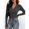 image:imageANRABESS Womens Long Sleeve Shirts V Neck Ribbed Knit Fitted Fall TopsDeep Grey