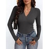 image:imageANRABESS Womens Long Sleeve Shirts V Neck Ribbed Knit Fitted Fall TopsDeep Grey