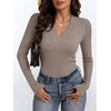 image:imageANRABESS Womens Long Sleeve Shirts V Neck Ribbed Knit Fitted Fall TopsDeep Khaki