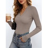 image:imageANRABESS Womens Long Sleeve Shirts V Neck Ribbed Knit Fitted Fall TopsDeep Khaki
