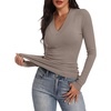 image:imageANRABESS Womens Long Sleeve Shirts V Neck Ribbed Knit Fitted Fall TopsDeep Khaki