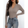 image:imageANRABESS Womens Long Sleeve Shirts V Neck Ribbed Knit Fitted Fall TopsDeep Khaki