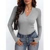 image:imageANRABESS Womens Long Sleeve Shirts V Neck Ribbed Knit Fitted Fall TopsGrey