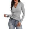 image:imageANRABESS Womens Long Sleeve Shirts V Neck Ribbed Knit Fitted Fall TopsGrey