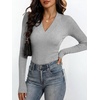image:imageANRABESS Womens Long Sleeve Shirts V Neck Ribbed Knit Fitted Fall TopsGrey