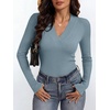 image:imageANRABESS Womens Long Sleeve Shirts V Neck Ribbed Knit Fitted Fall TopsGrey Blue