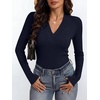image:imageANRABESS Womens Long Sleeve Shirts V Neck Ribbed Knit Fitted Fall TopsNavy Blue