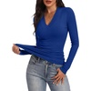 image:imageANRABESS Womens Long Sleeve Shirts V Neck Ribbed Knit Fitted Fall TopsRoyal Blue