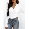 image:imageANRABESS Womens Long Sleeve Shirts V Neck Ribbed Knit Fitted Fall TopsWhite