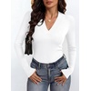 image:imageANRABESS Womens Long Sleeve Shirts V Neck Ribbed Knit Fitted Fall TopsWhite