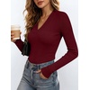 image:imageANRABESS Womens Long Sleeve Shirts V Neck Ribbed Knit Fitted Fall TopsWine Red