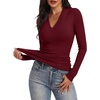 image:imageANRABESS Womens Long Sleeve Shirts V Neck Ribbed Knit Fitted Fall TopsWine Red