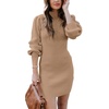 image:imageANRABESS Womens Long Sleeve Turtle Neck Fall Bodycon Mini Sweater DressesCamel