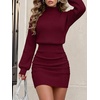 image:imageANRABESS Womens Turtleneck Long Sleeve Bodycon Mini Sweater DressBurgundy