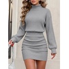 image:imageANRABESS Womens Turtleneck Long Sleeve Bodycon Mini Sweater DressGrey
