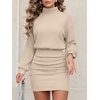 image:imageANRABESS Womens Turtleneck Long Sleeve Bodycon Mini Sweater DressKhaki