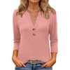 image:imageANRABESS Women 34 Sleeve Shirt V Neck Henley TopsCoral