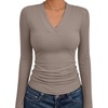 image:imageANRABESS Womens Long Sleeve Shirts V Neck Ribbed Knit Fitted Fall TopsDeep Khaki