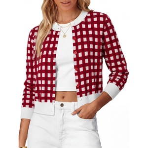 image:imageANRABESS Cardigan Sweaters for Women Button Up 2026 Fall OutfitsRed White Plaid