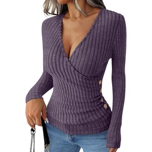 image:imageANRABESS Long Sleeve Shirts for Women V Neck Slim Fit Fall TopsPurple