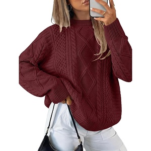 image:imageANRABESS Sweaters for Women Oversized Cable Knit Pullover Fall OutfitsBright Burgundy