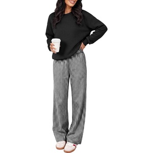image:imageANRABESS Two Piece Sets for Women Gingham Pants Lounge SetBlack