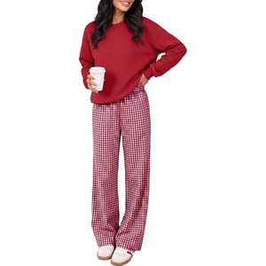 image:imageANRABESS Two Piece Sets for Women Gingham Pants Lounge SetRed